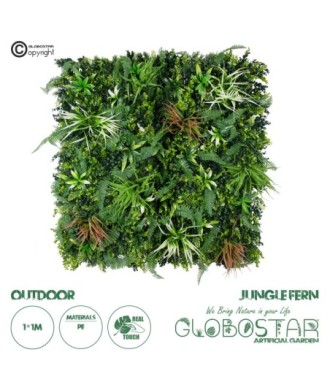GloboStar® Artificial Garden JUNGLE FERN 20351 Τεχνητό Διακοσμητικό Πάνελ Φυλλωσιάς - Κάθετος Κήπος σύνθεση Ζούγκλα Φτέρης Μ100 x Π100 x Υ20cm